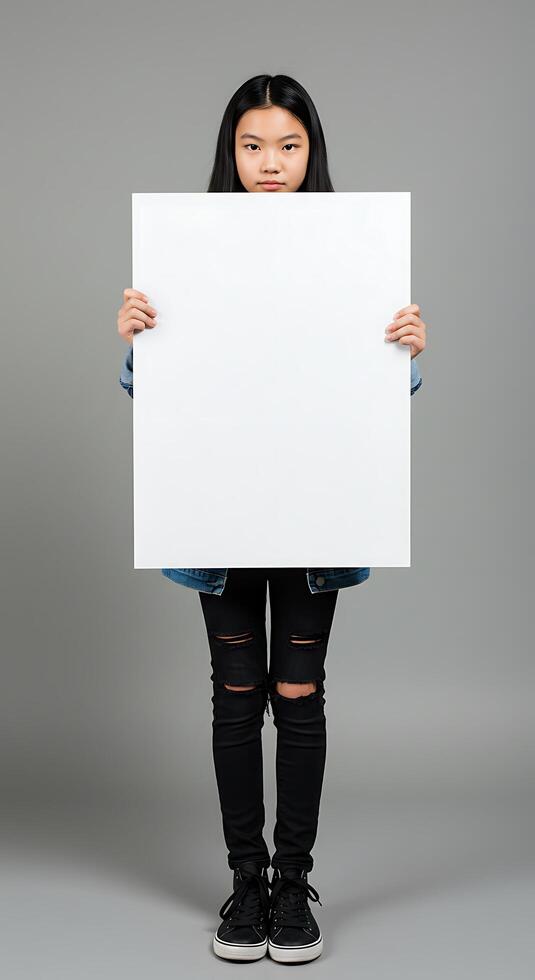 A girl holding a blank board photo