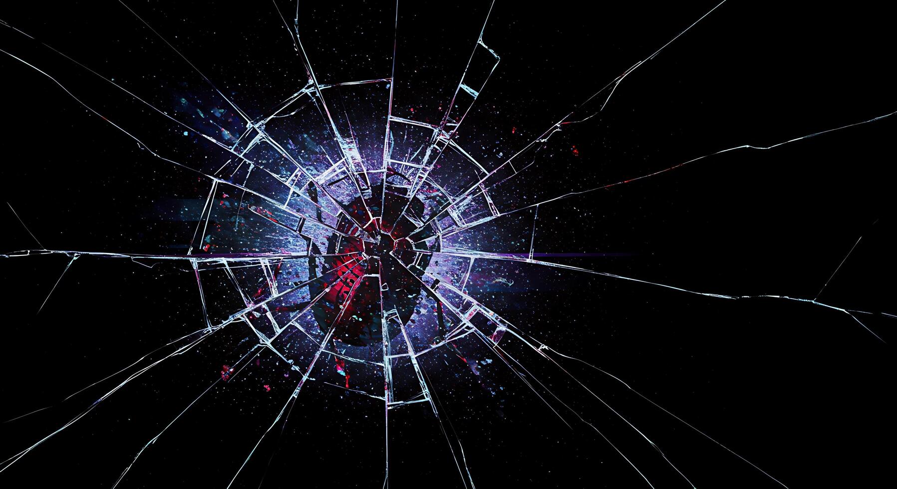 A broken glass window with a red heart on it photo