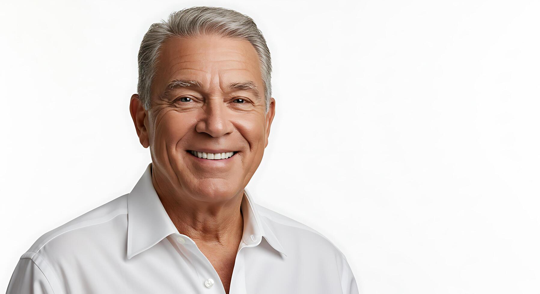 A man with gray hair and a white shirt photo