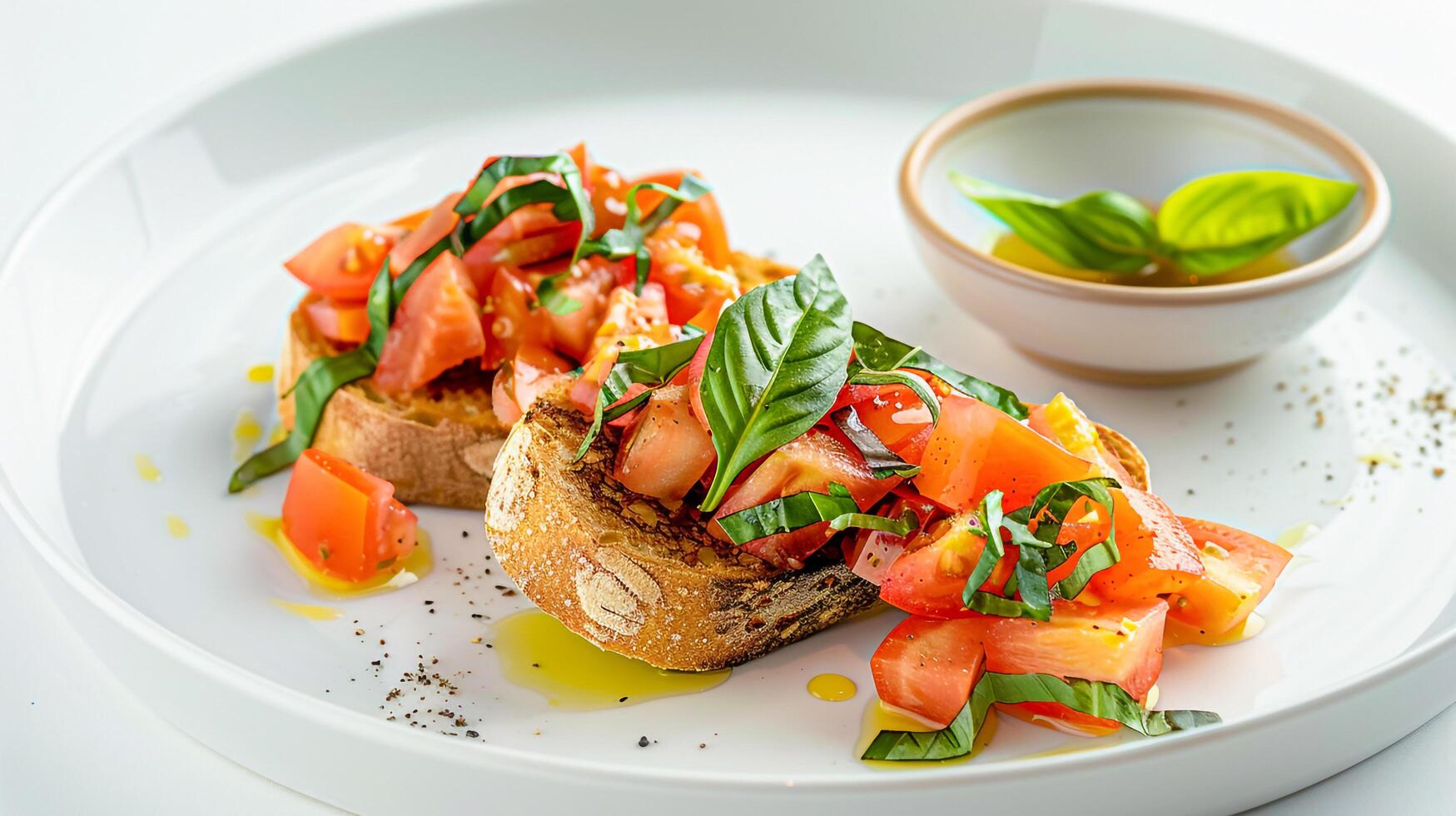 A plate with two slices of bread and a bowl of sauce photo