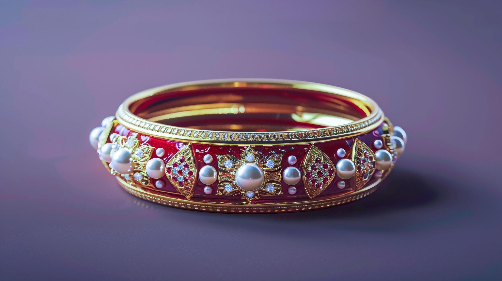 A red and gold bracelet with pearls photo