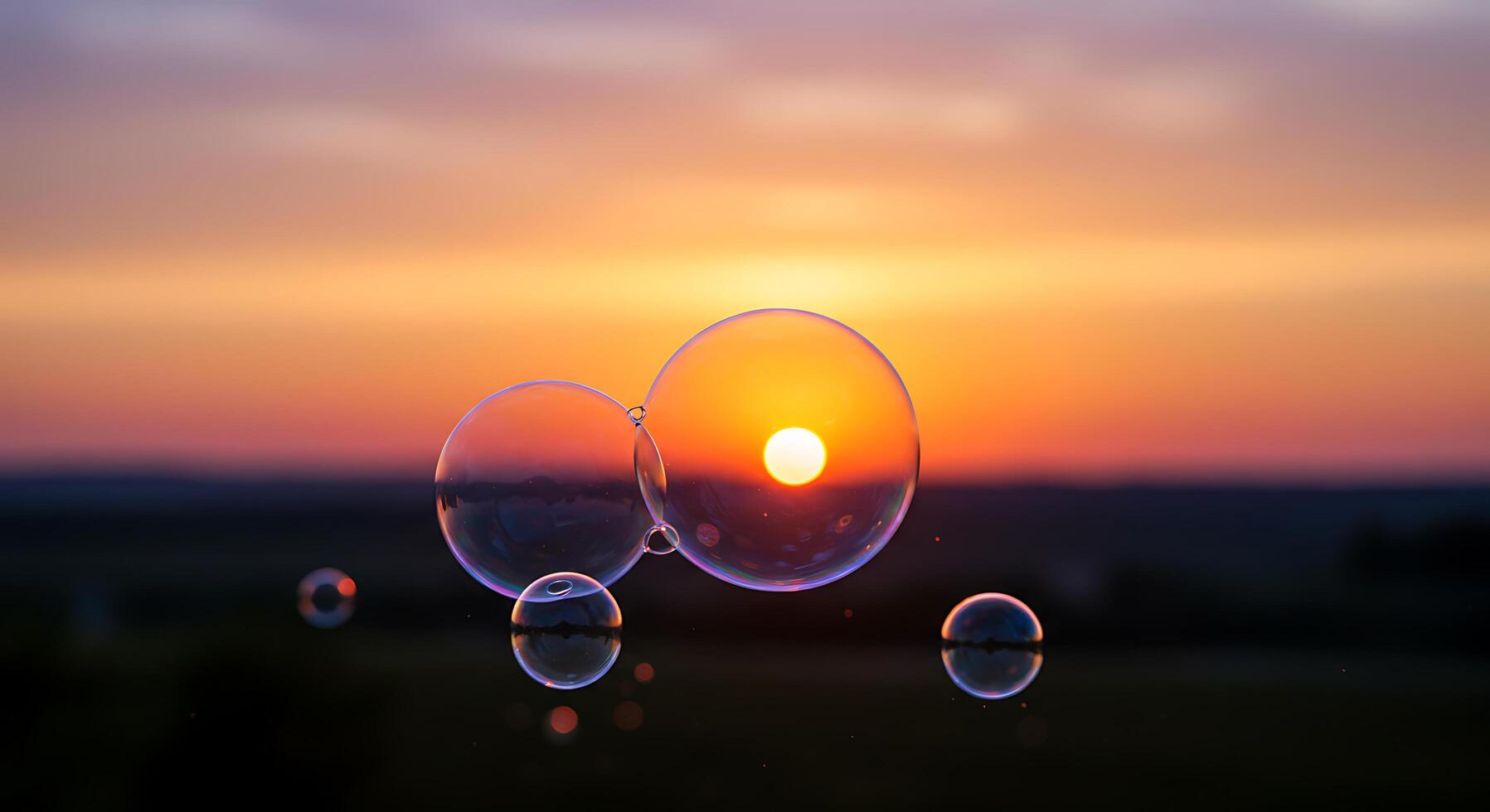 Soap bubbles in the sunset photo