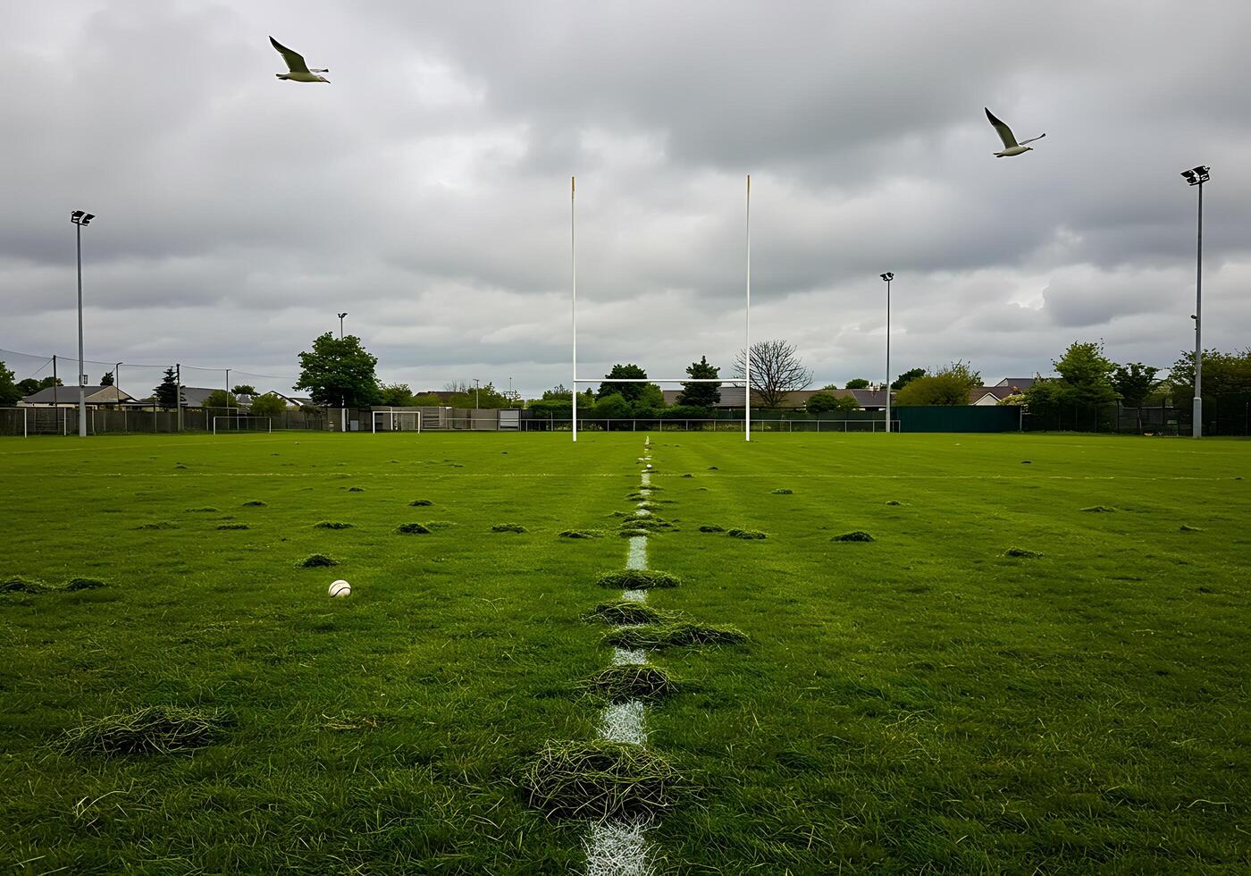 A field with grass and a few birds flying over it photo