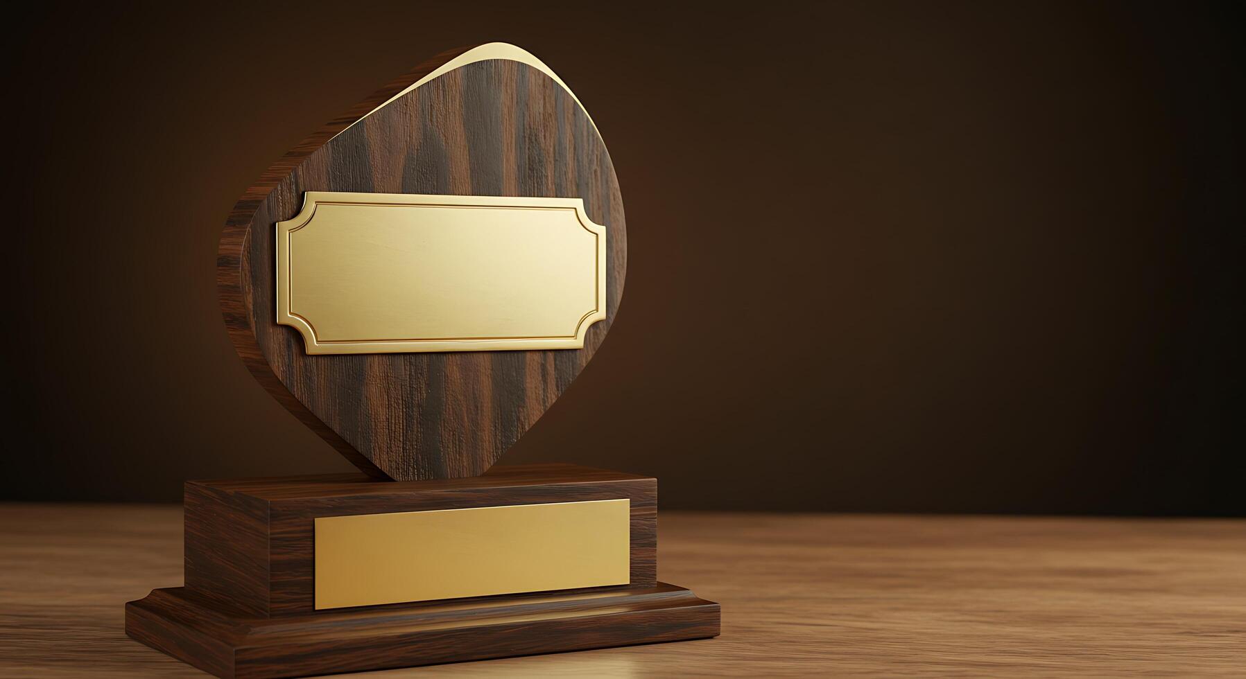 A trophy on a wooden table with a dark background photo