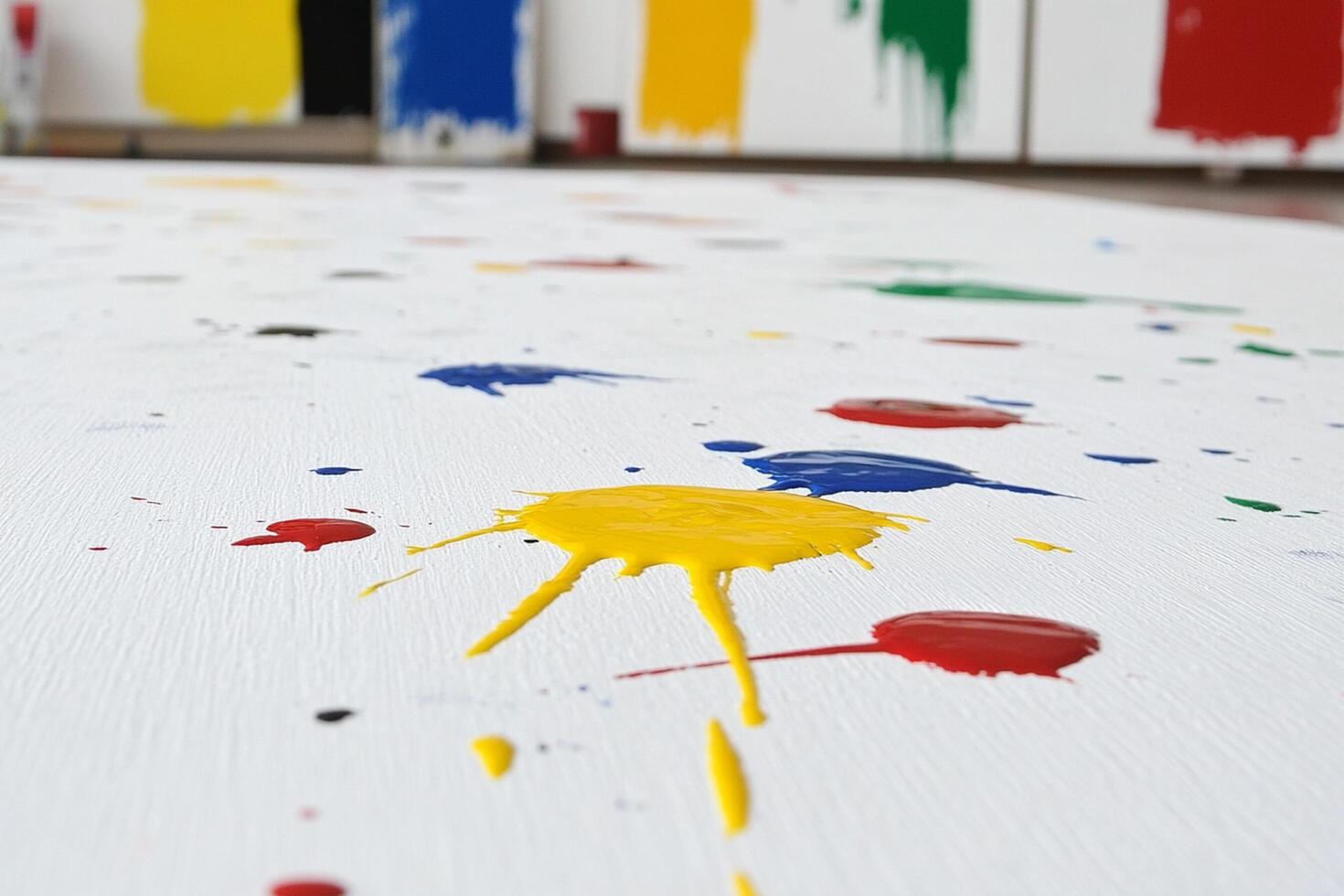 A large painting with paint splatters on it photo