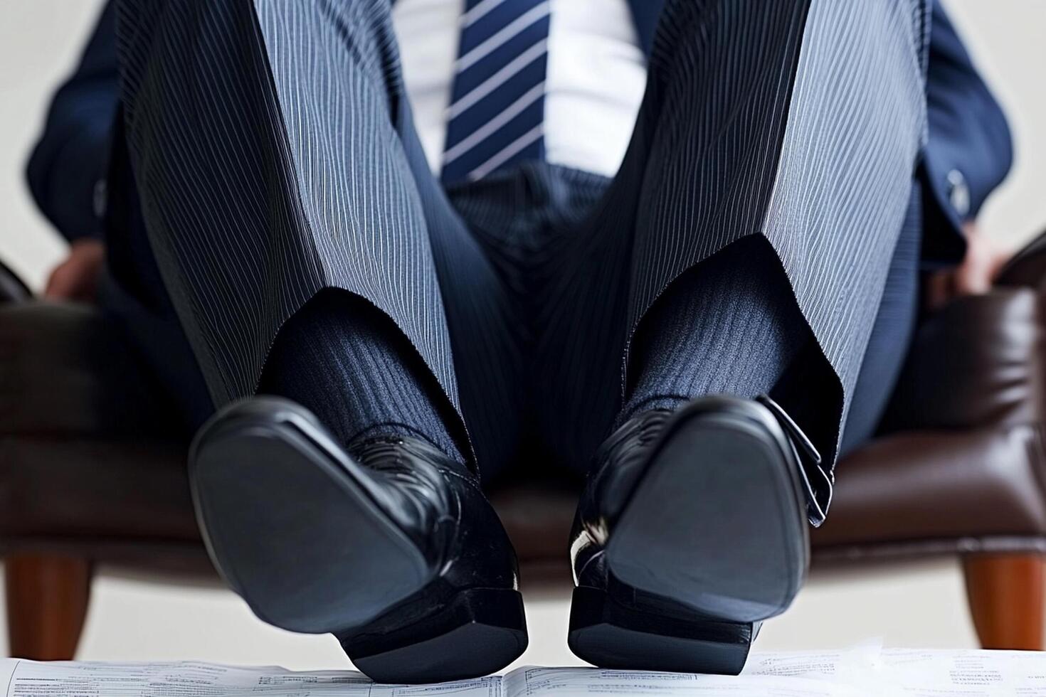 A man in a suit and tie sitting on a chair photo