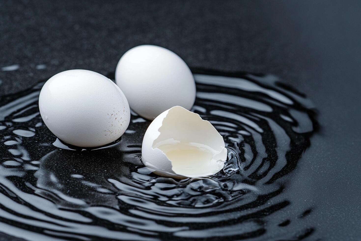 Three white eggs are in a pool of water photo