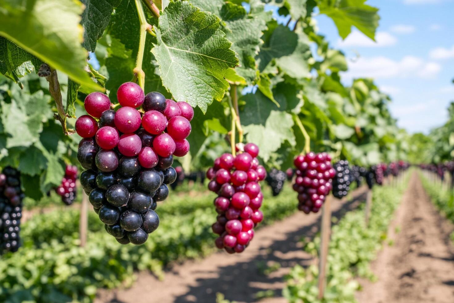 Grapes on the vine in a field photo