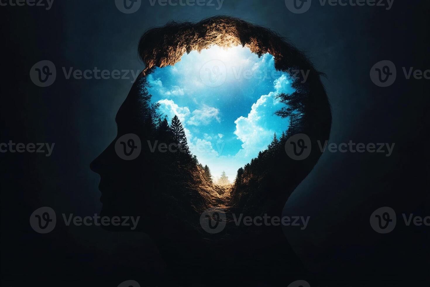 The cover of a book with a man's head and a tree photo