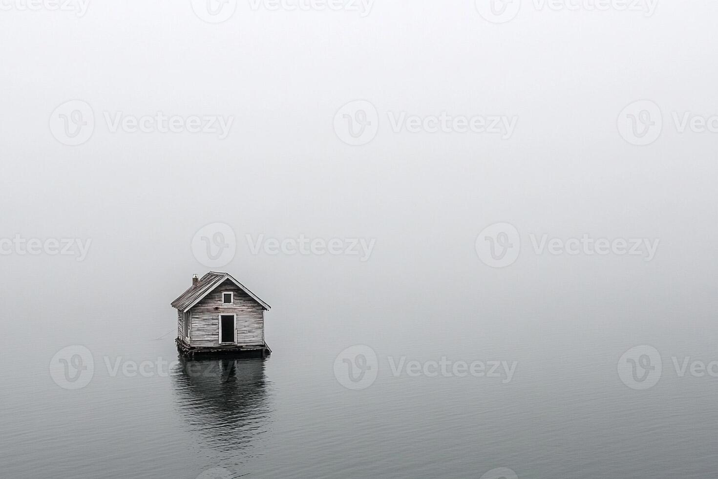 A small house sits on the edge of the water photo
