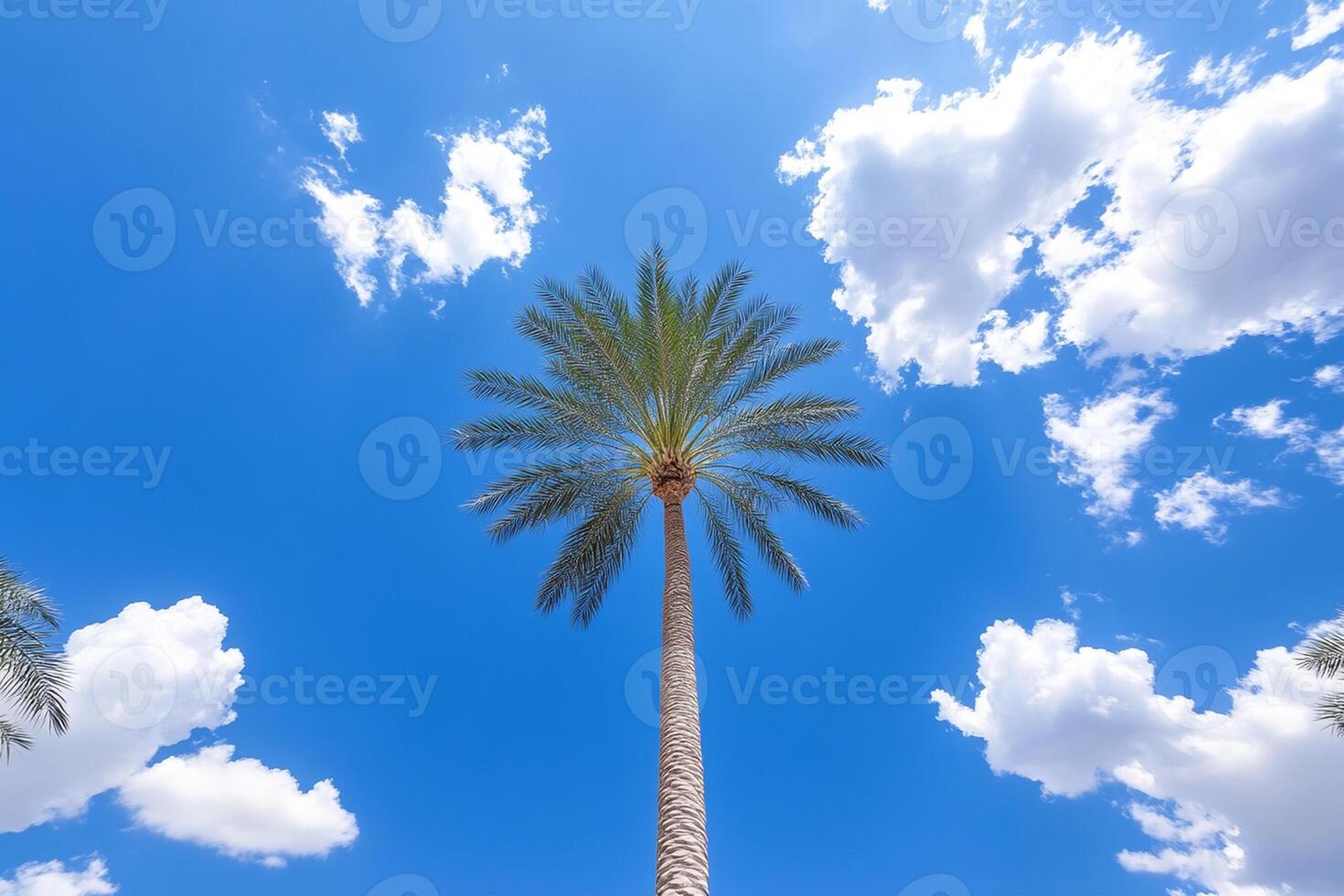 Palm tree in the desert with blue sky and clouds photo