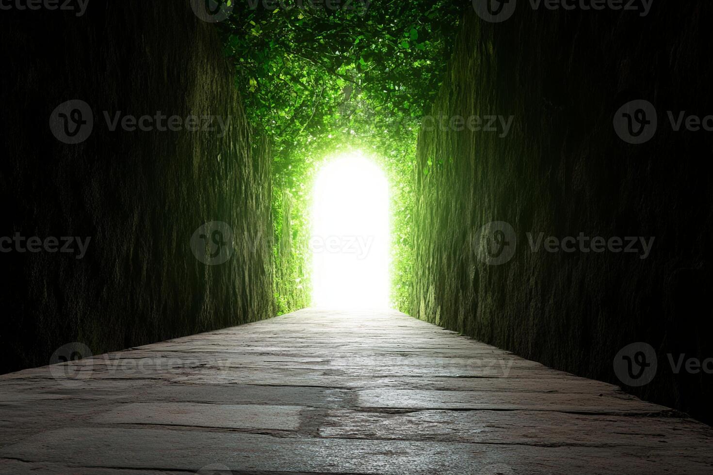 An open tunnel with a light at the end photo