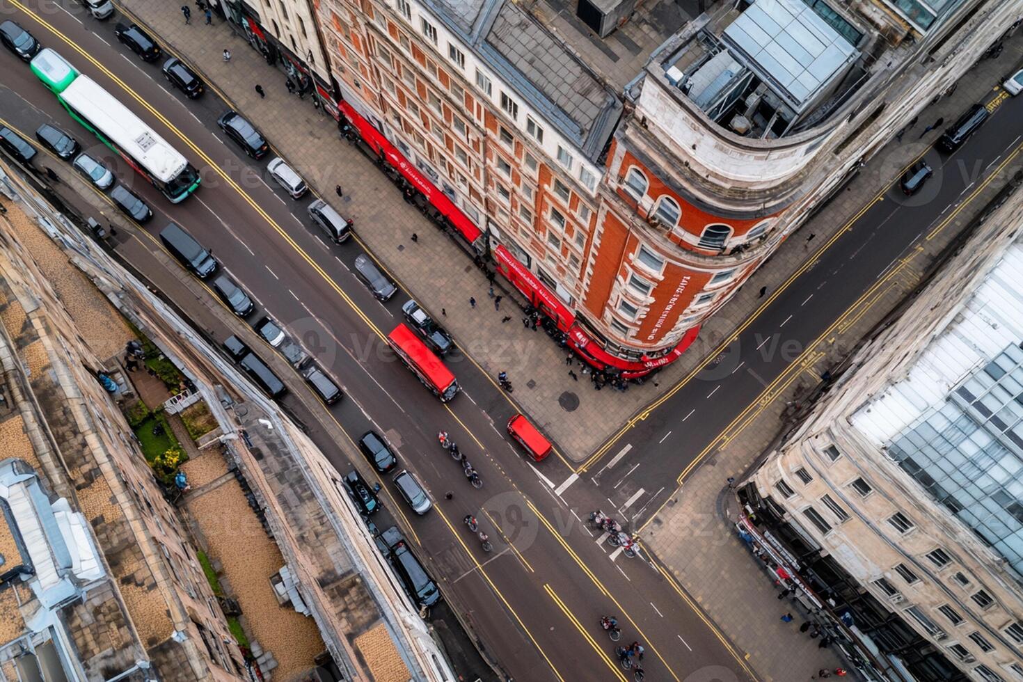 An aerial view of a busy city street photo