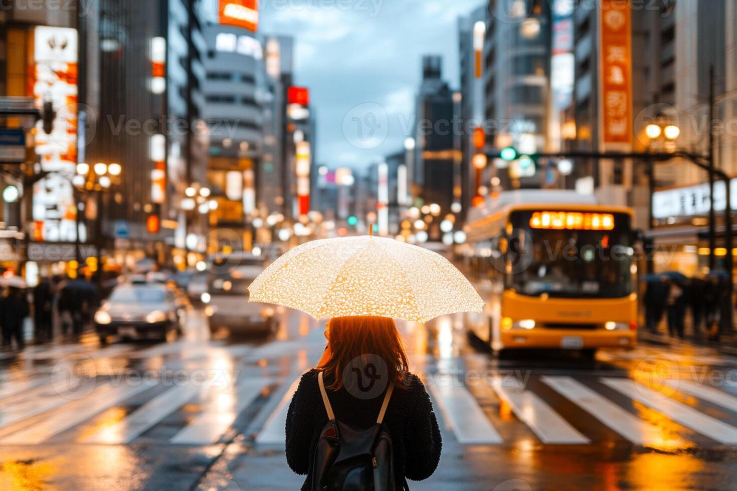 A woman holding an umbrella in the rain photo