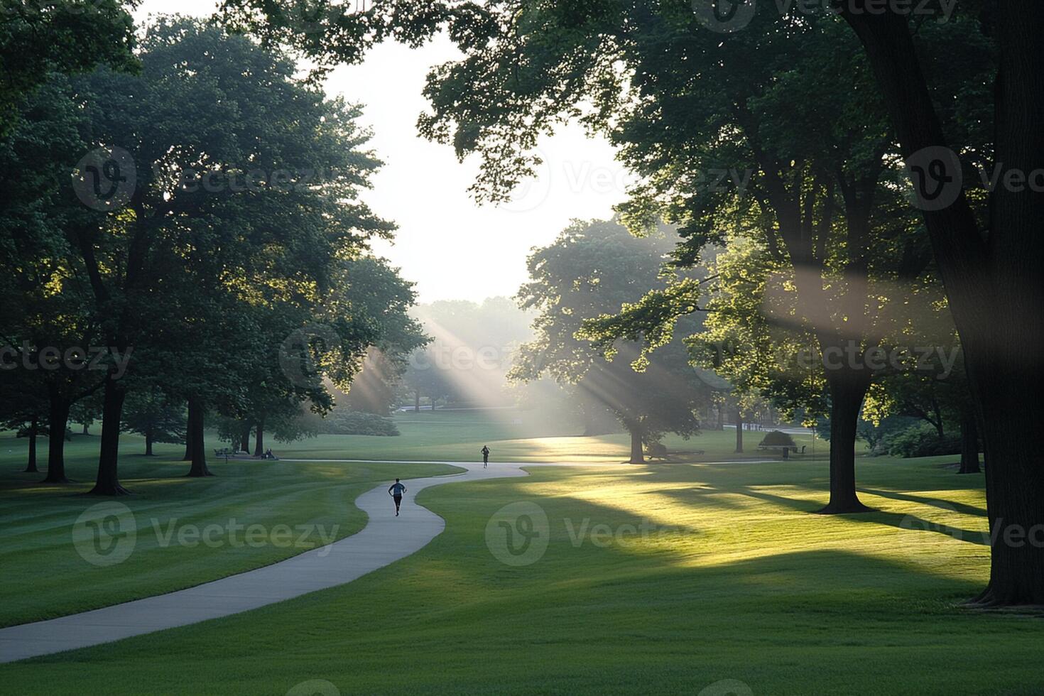 A person walking down a path in a park photo