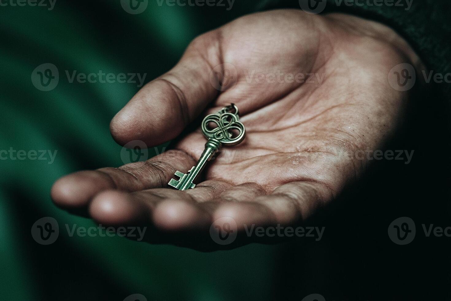 A person holding a key in their hand photo