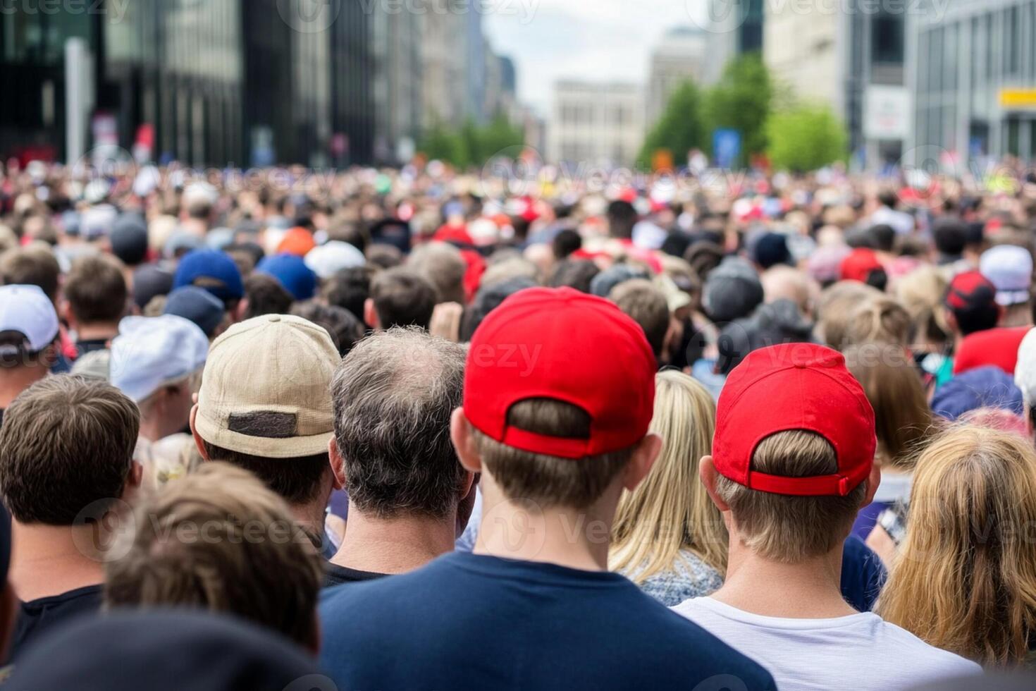 A crowd of people wearing red hats photo