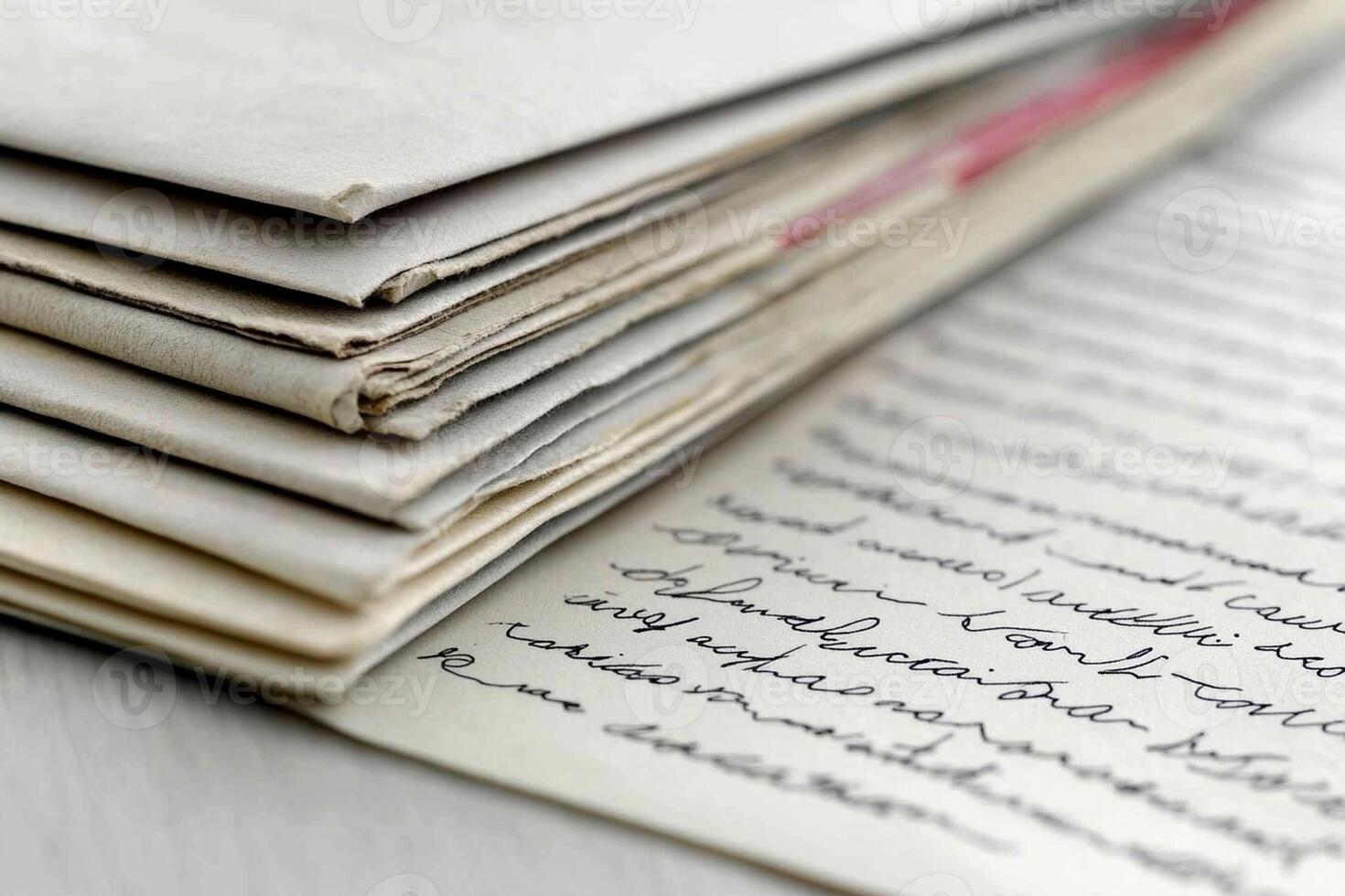 A stack of old newspapers with handwritten letters photo