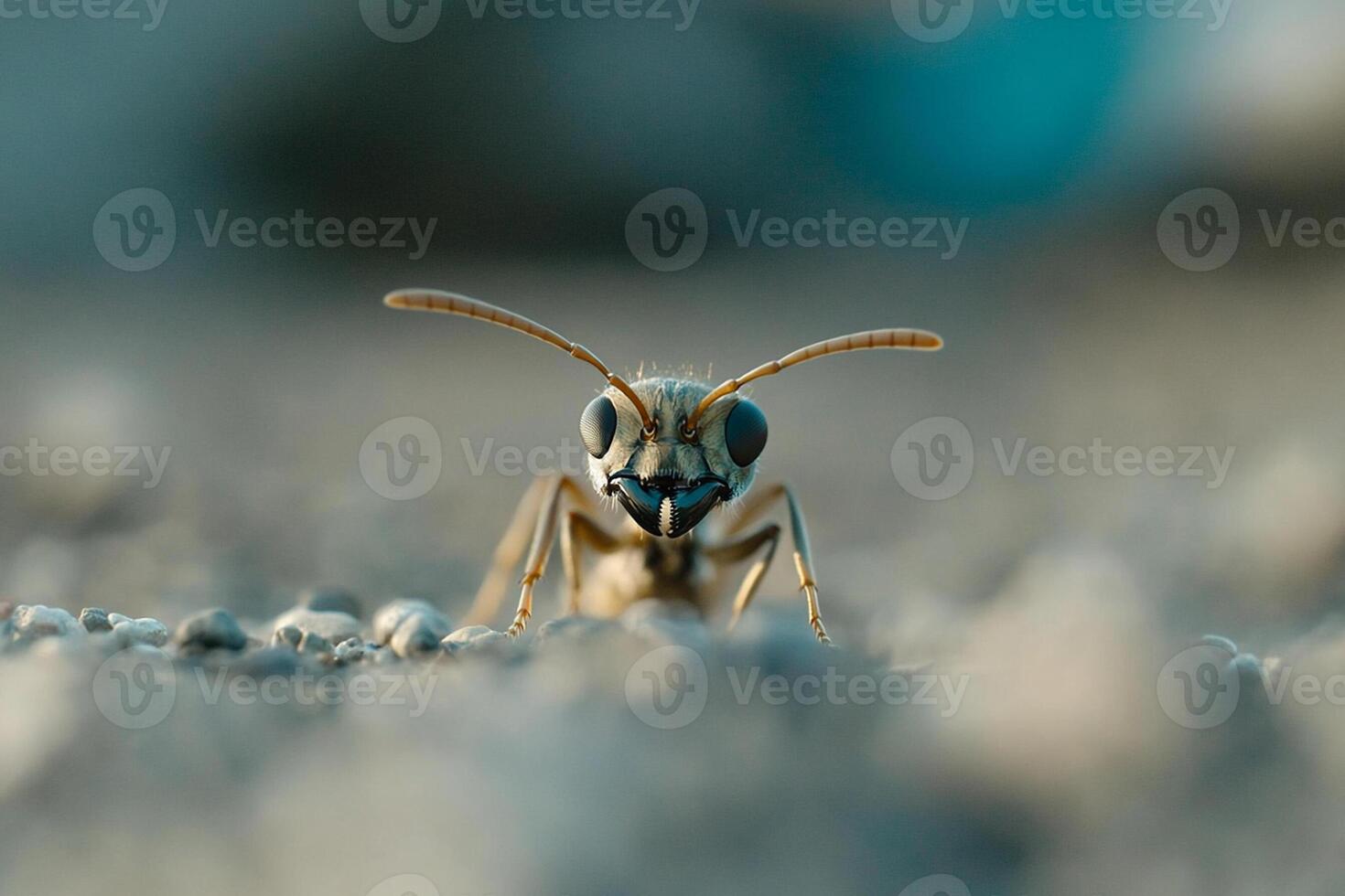 A close up of a small insect on the ground photo