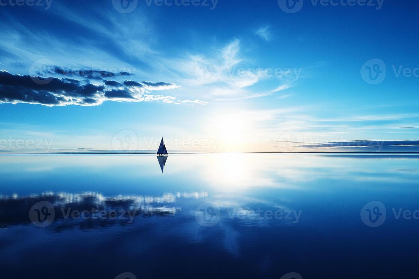 A sailboat is floating in the water at sunset photo