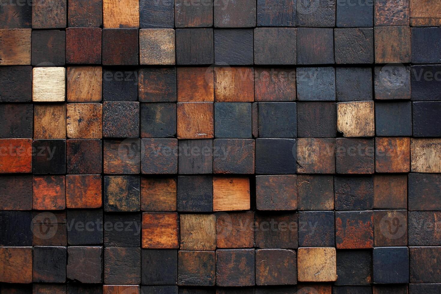 A wall made of wooden blocks with different colors photo
