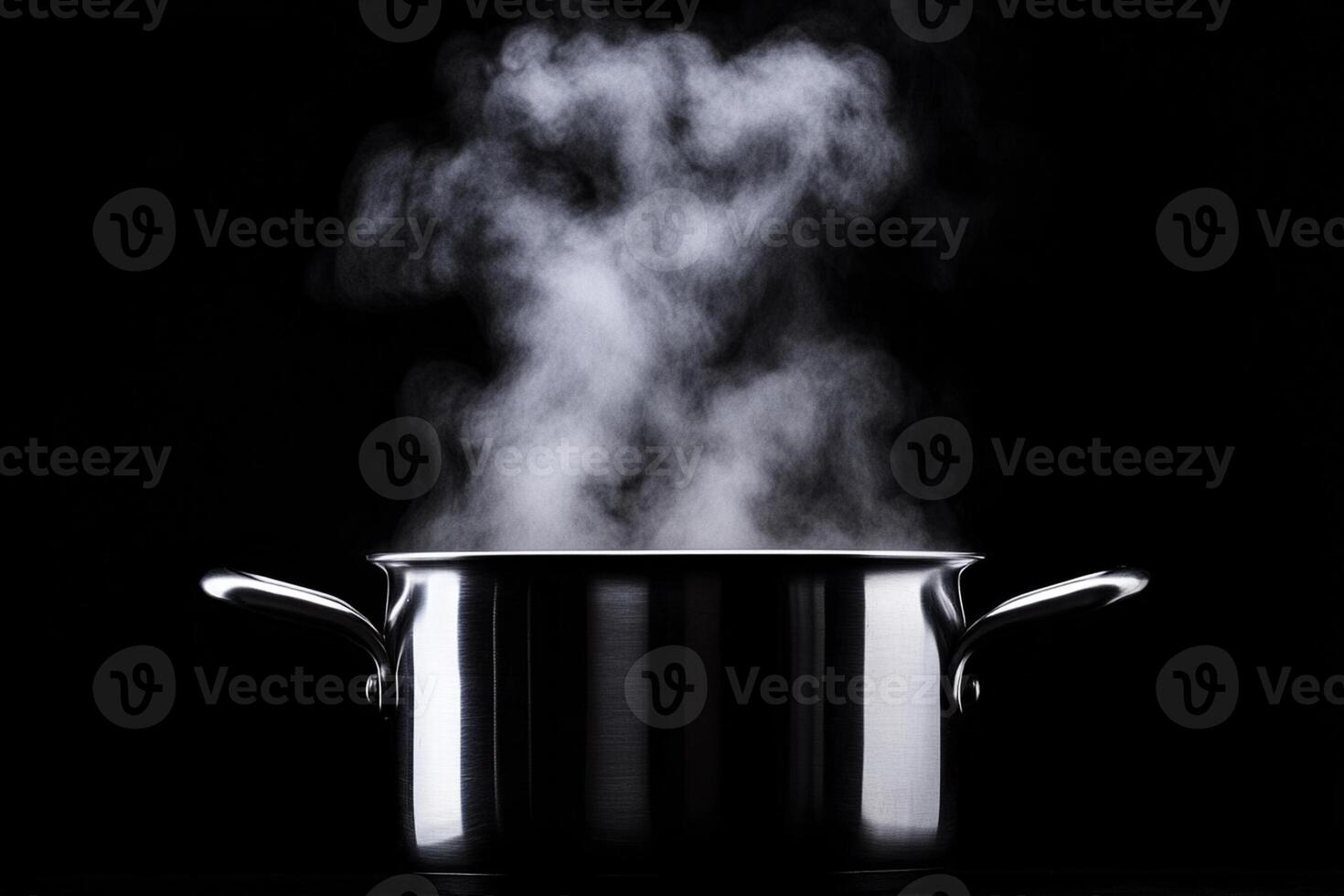 A pot with steam coming out of it on a black background photo