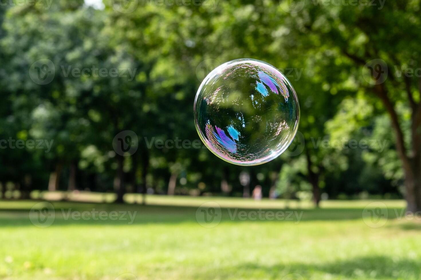 A soap bubble floating in the air over a grassy field photo