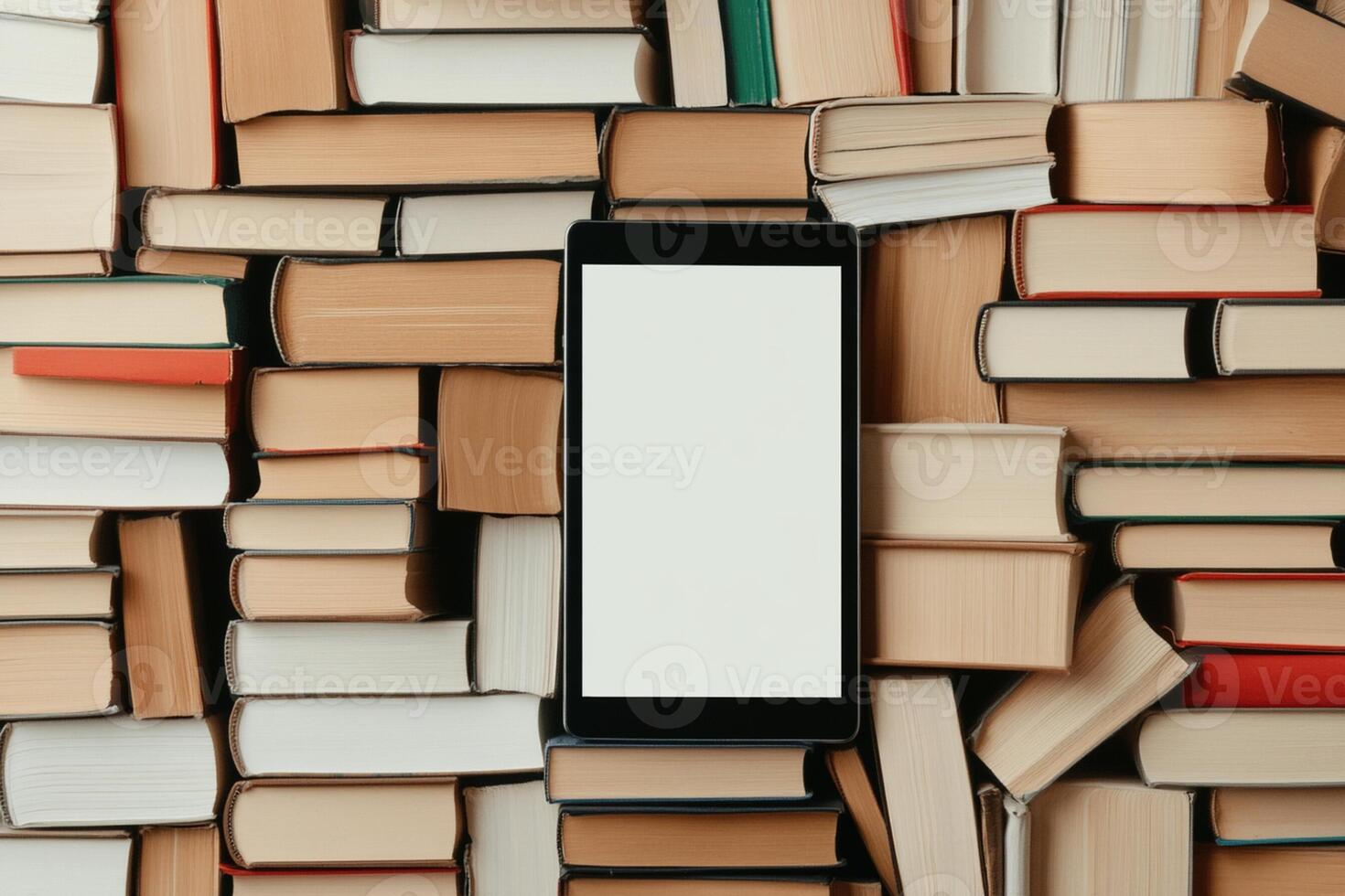 A smartphone is surrounded by books photo