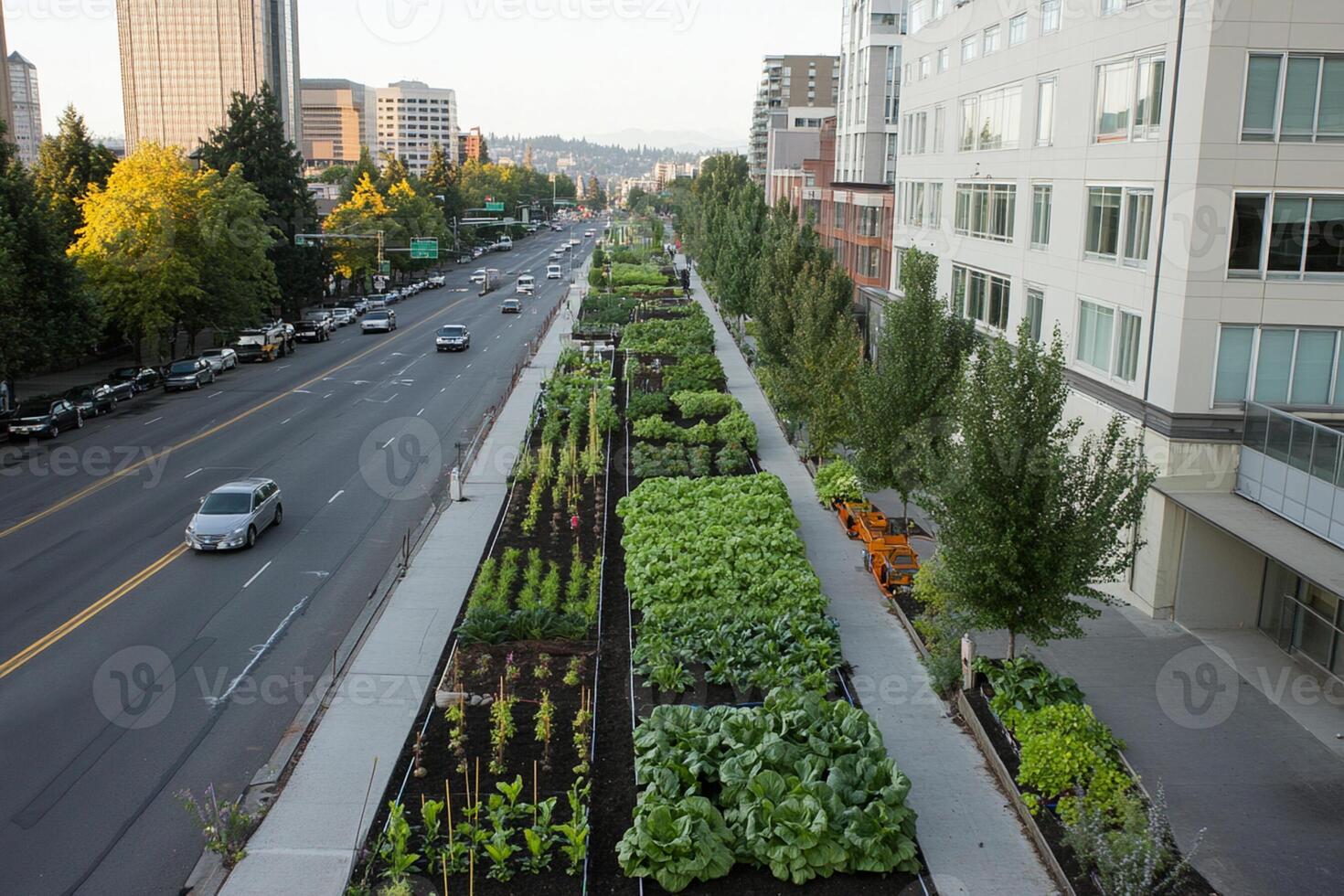 A row of plants growing on the side of a street photo