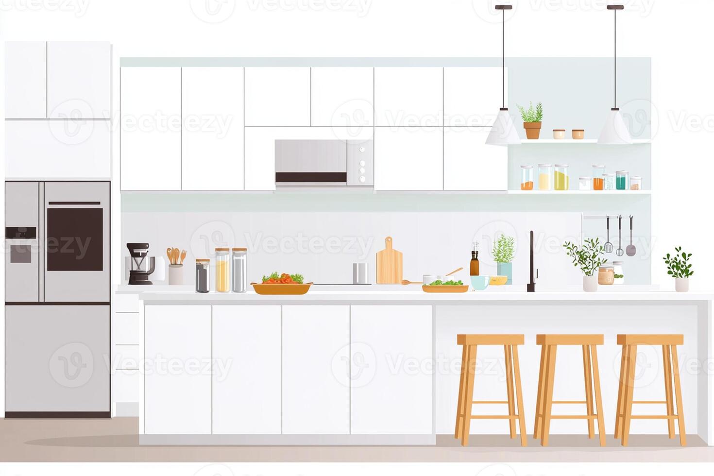 Modern kitchen with white cabinets and countertops photo