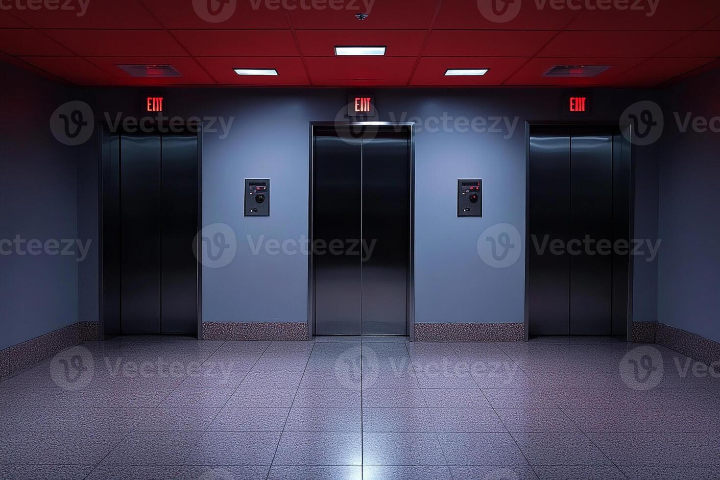 Three elevators in an empty room photo