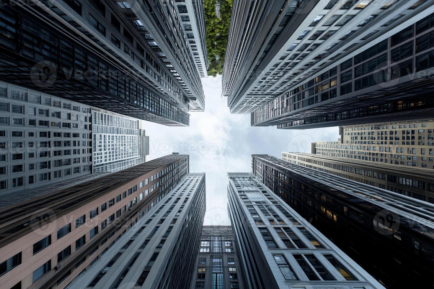 A view of tall buildings looking up at each other photo