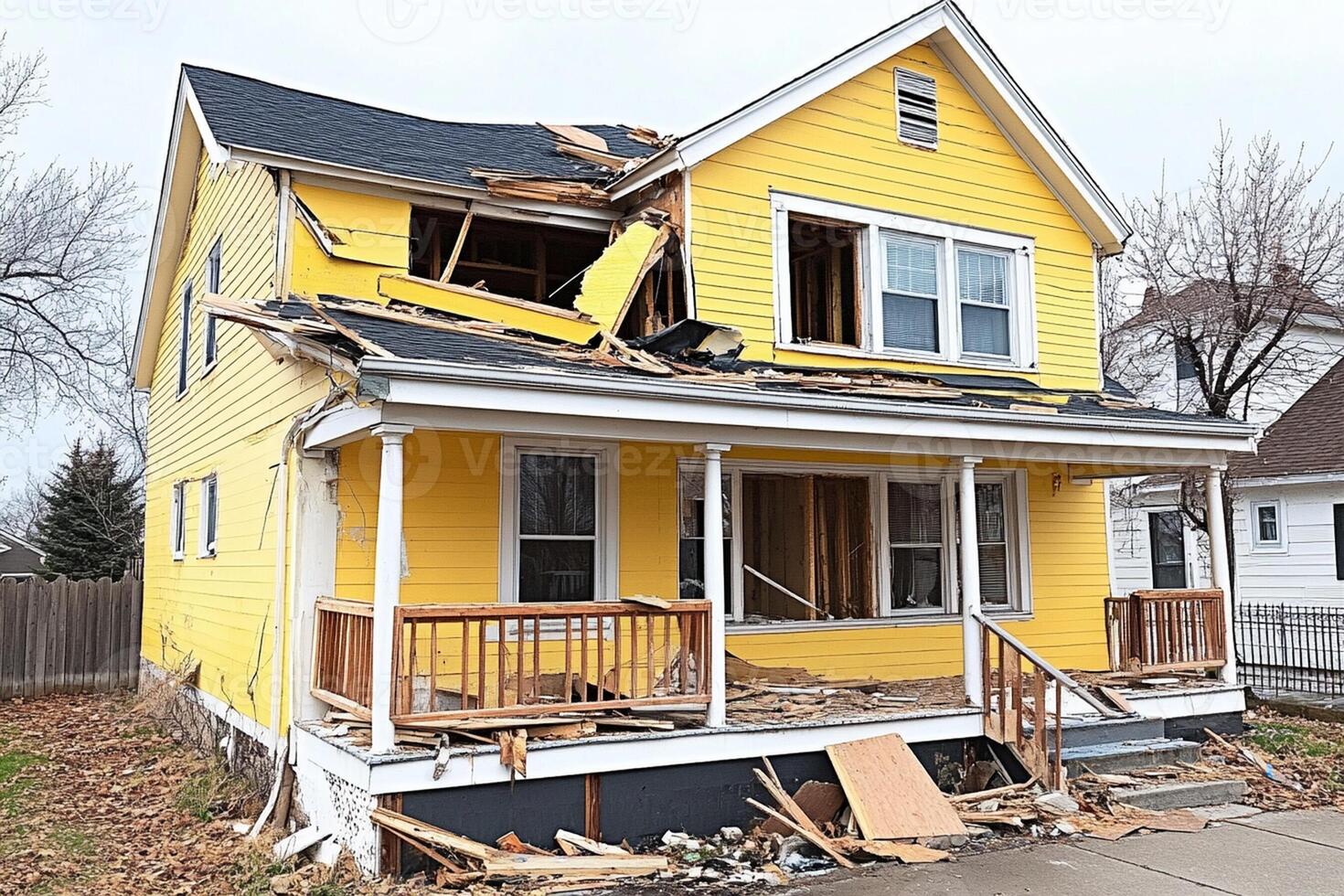 A house that has been damaged by a tornado photo