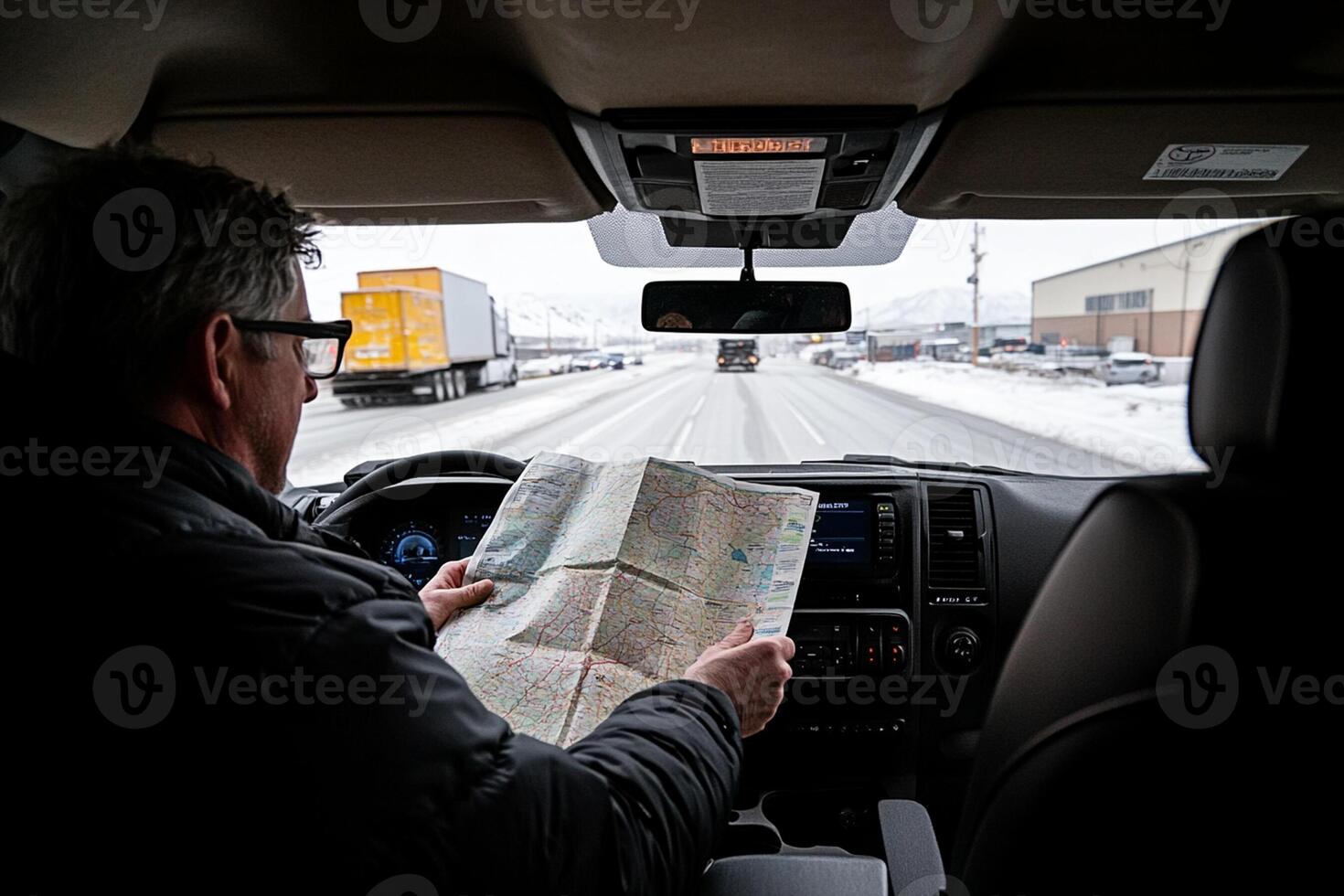 Man is reading a map photo