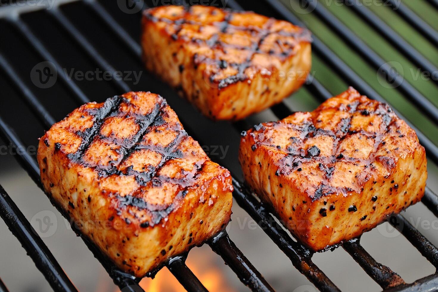 Grilled salmon on the grill photo