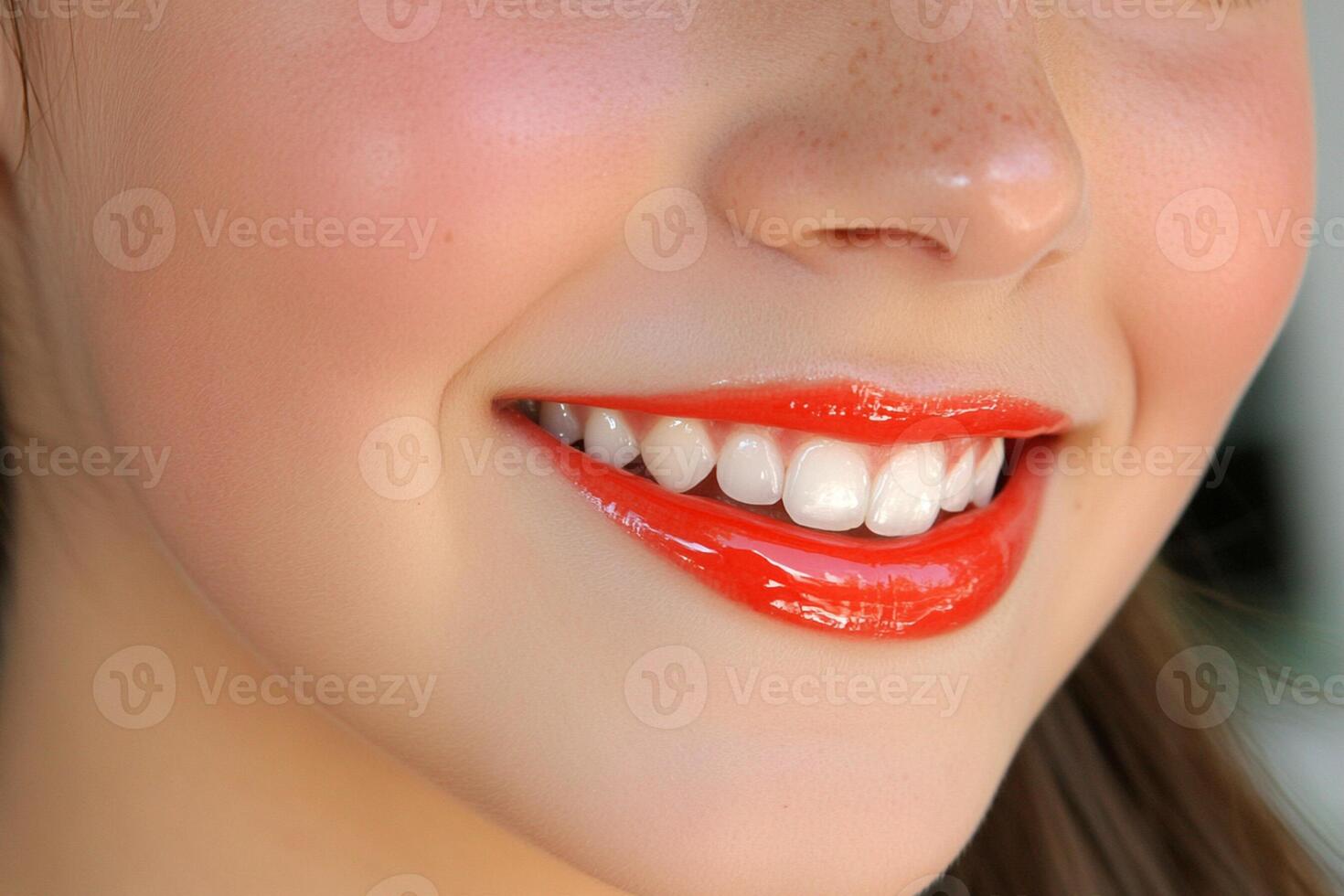 A close up of a woman with bright red lipstick photo
