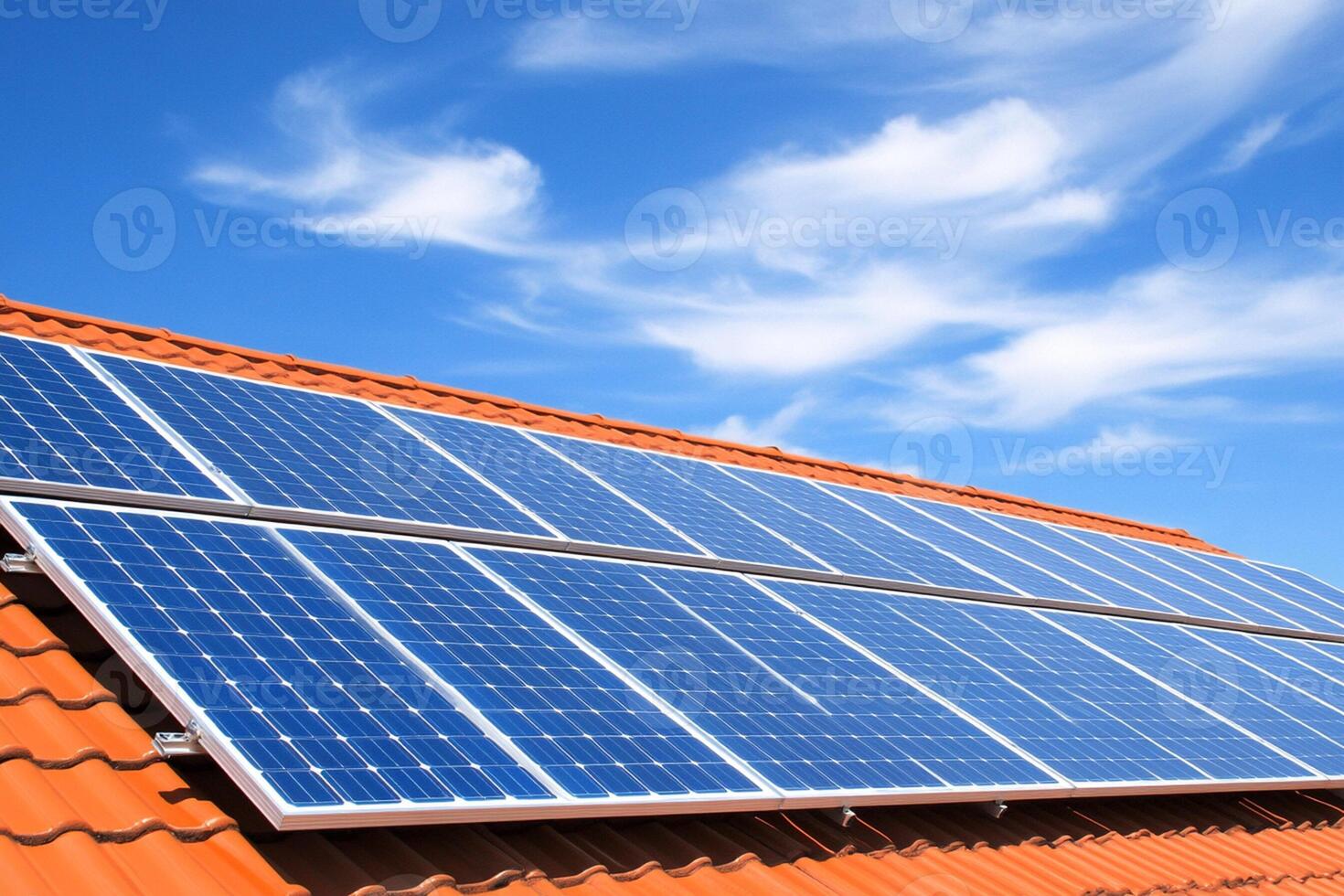 Solar panels on the roof of a house photo