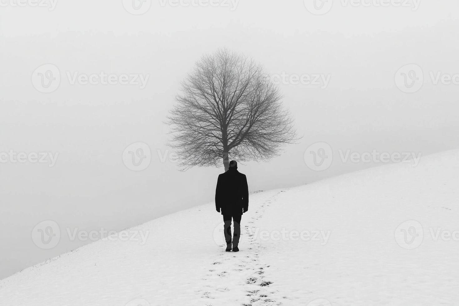 A man walking alone in the snow photo