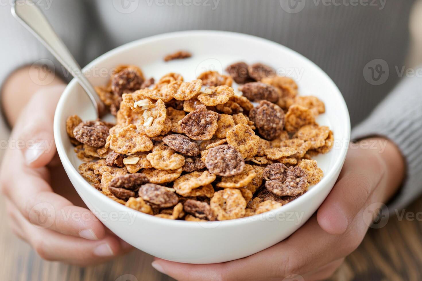 Cereal bowl with milk and cereal photo