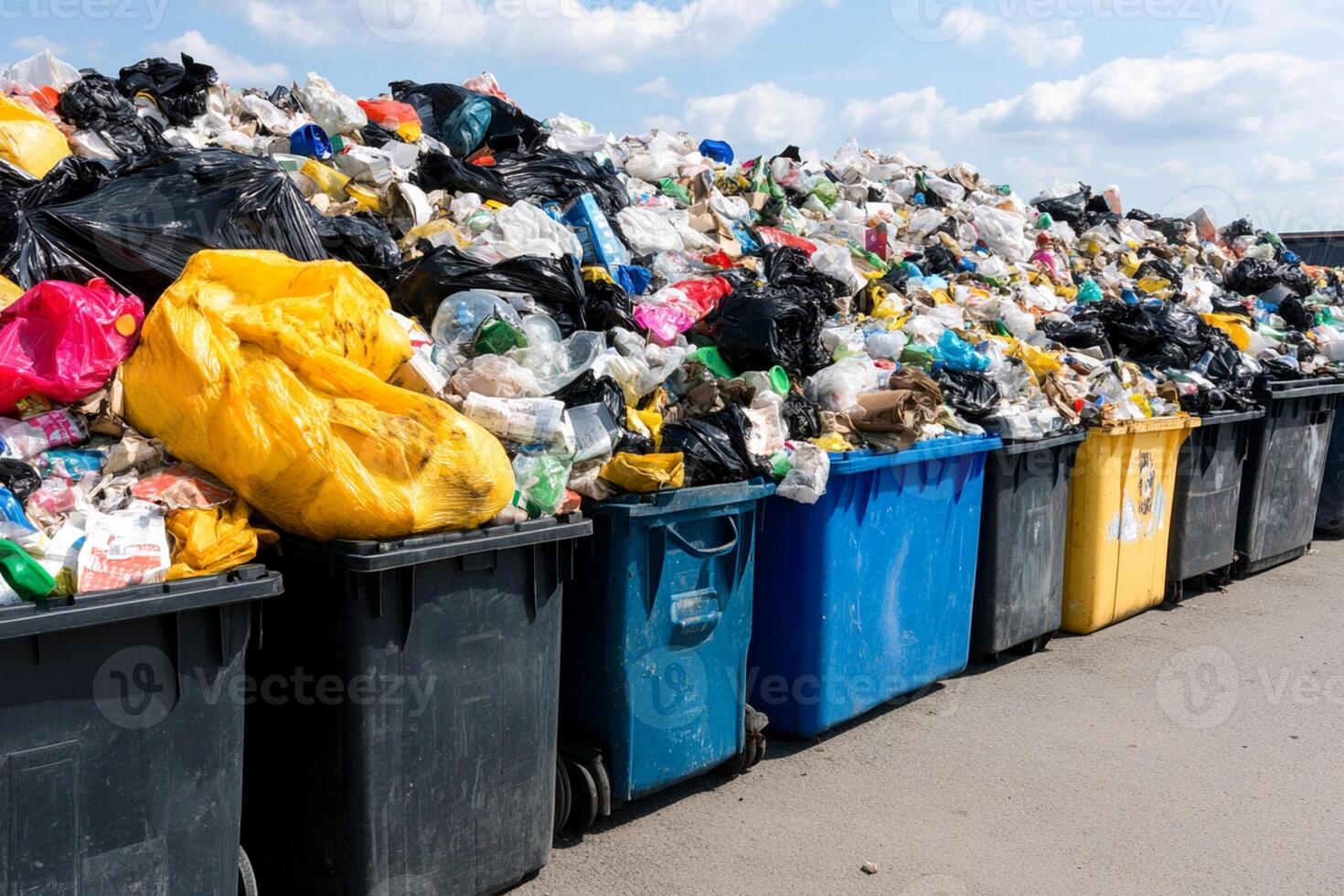 A large pile of trash in a parking lot photo