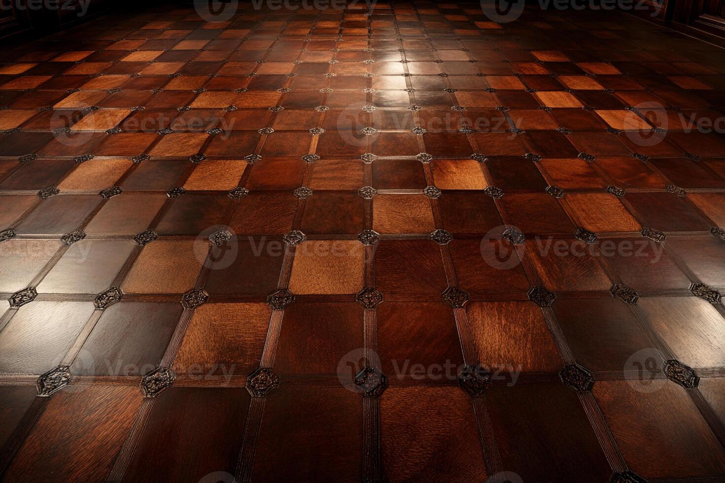 A wooden floor with a checkered pattern photo