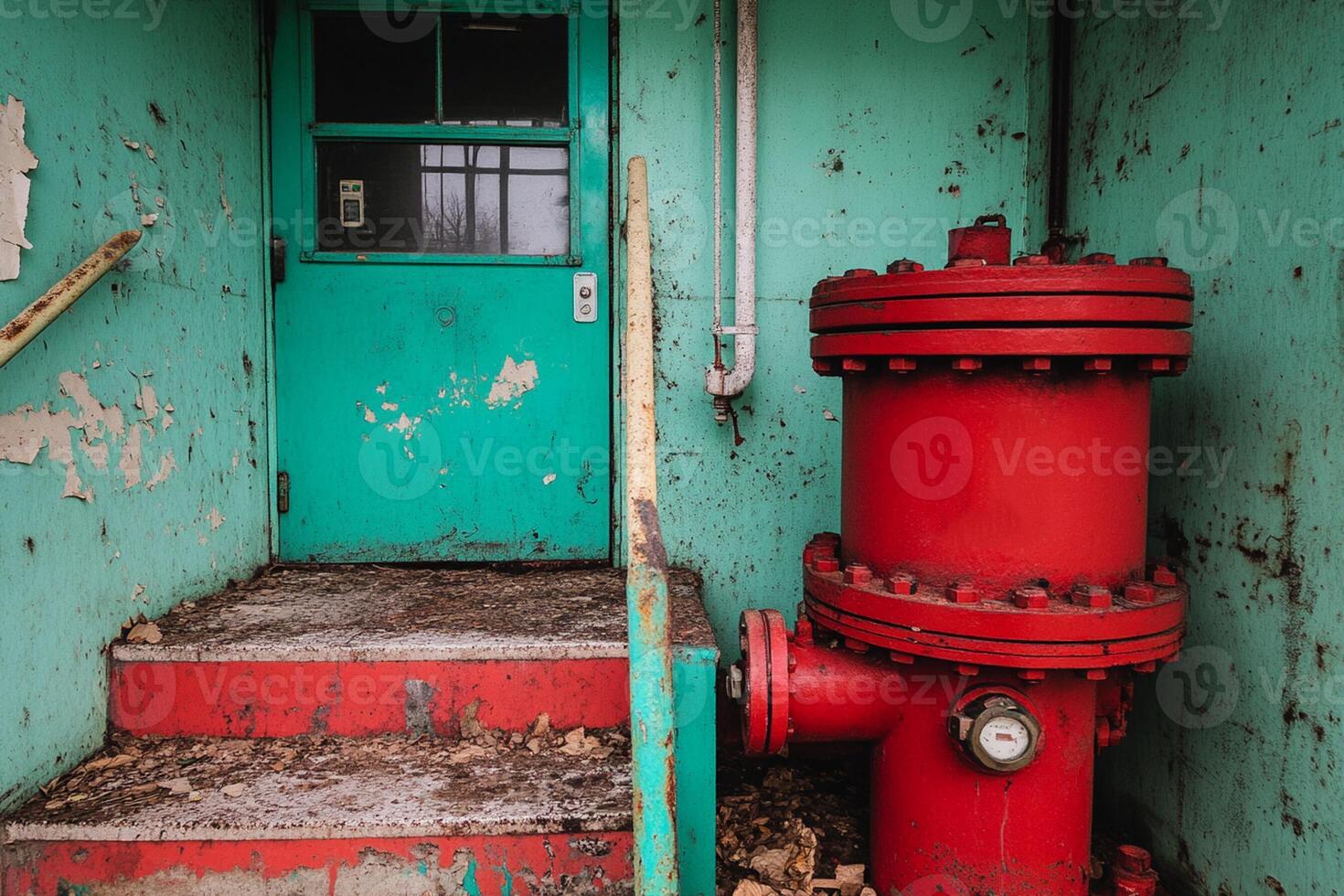 A red fire hydrant sitting on a concrete floor photo