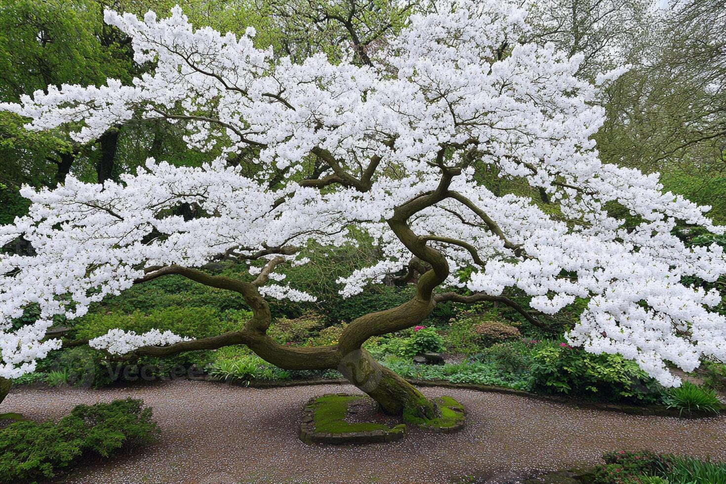 A large white tree with many flowers photo
