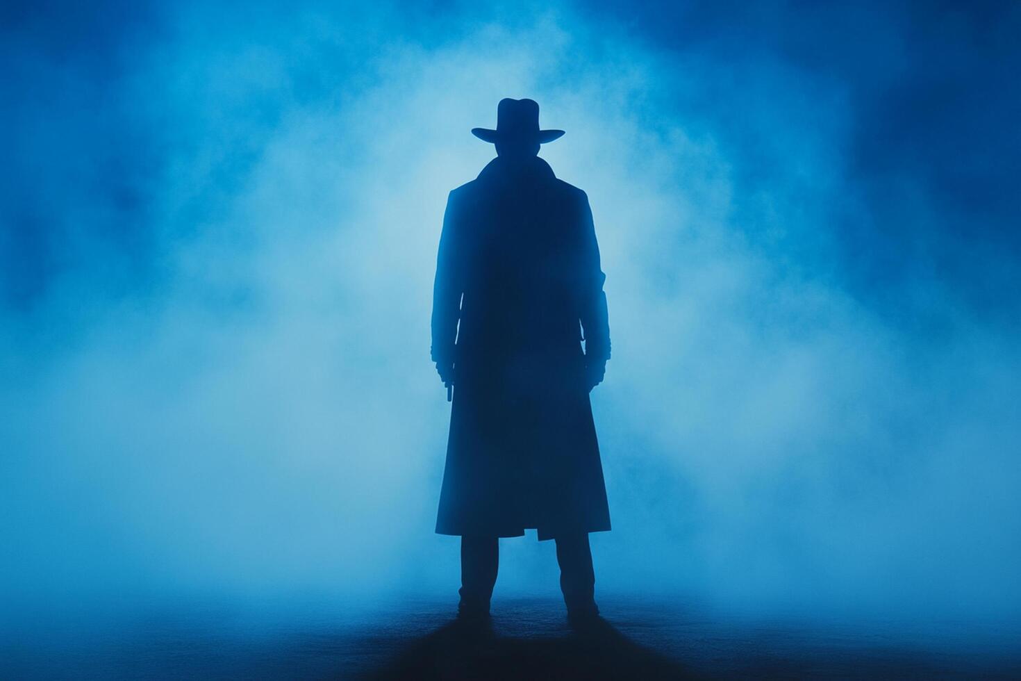 A man in a hat and coat standing in the smoke photo