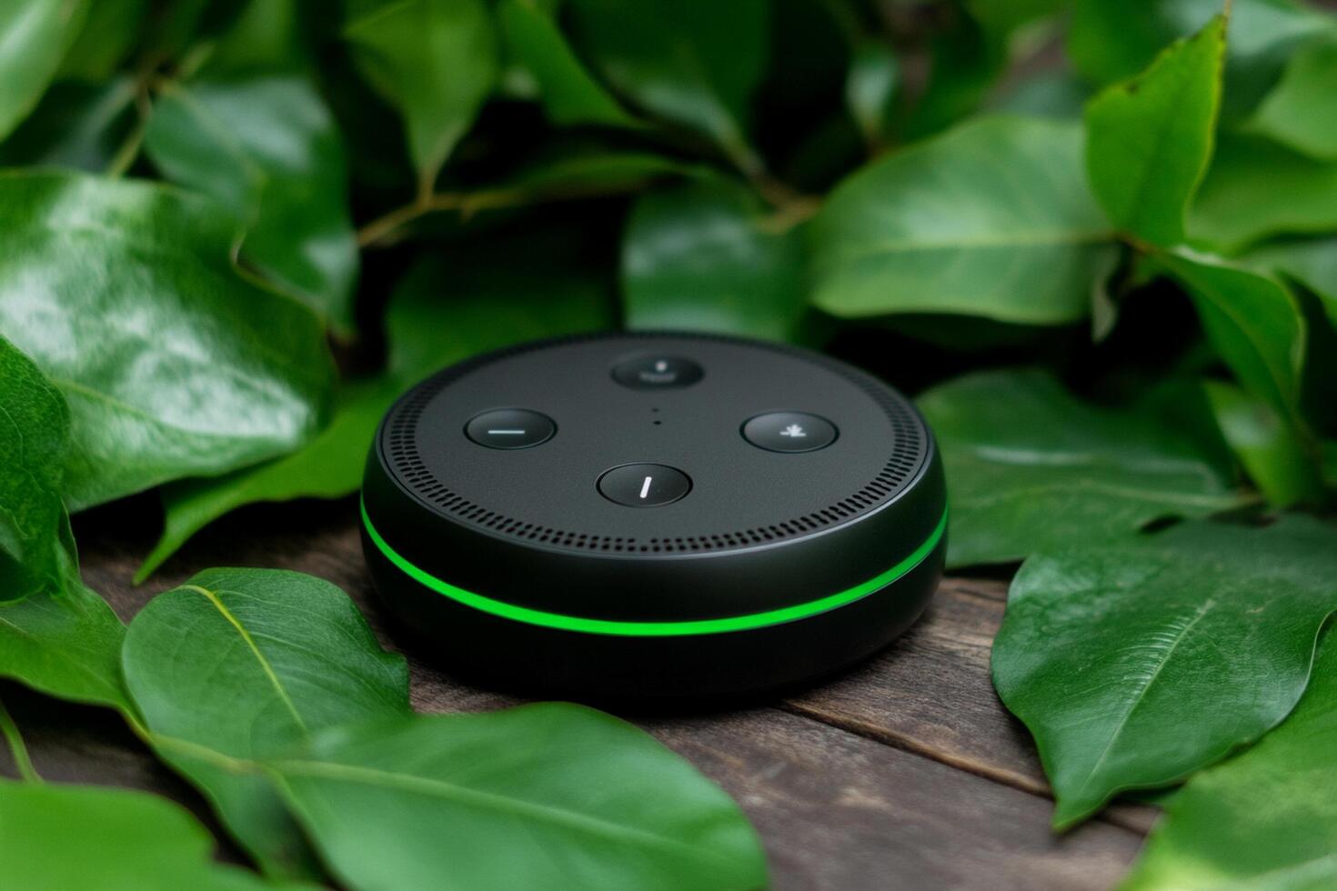 Amazon echo dot in green leaves photo