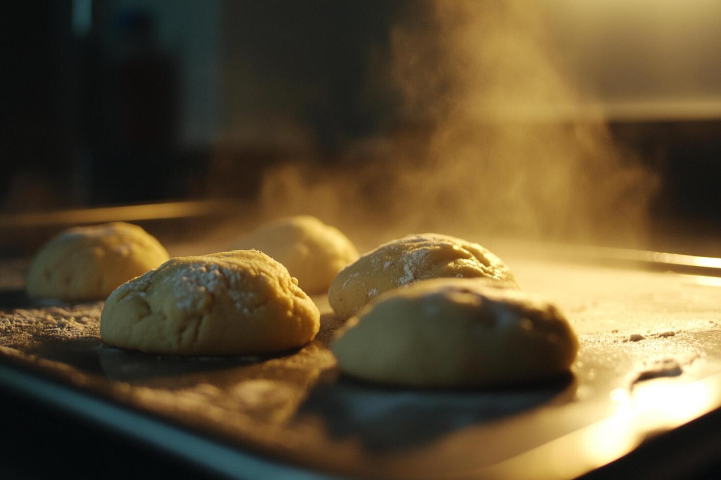 A pan with four dough balls photo