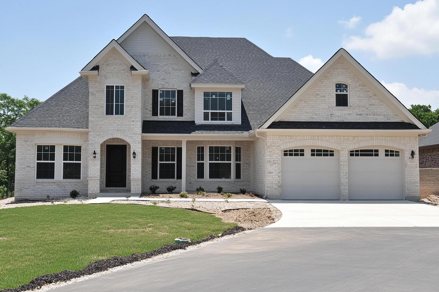 A large white home with a driveway and garage photo