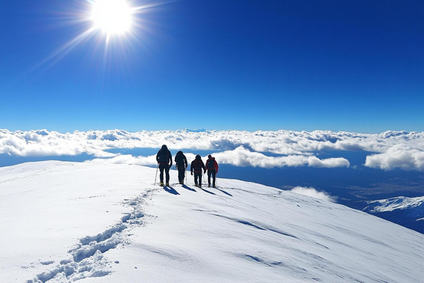 A group of people on a snowy mountain top photo