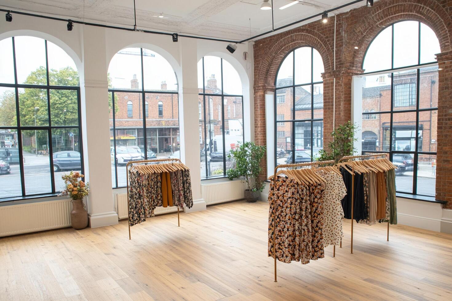 A large room with lots of clothes on racks photo