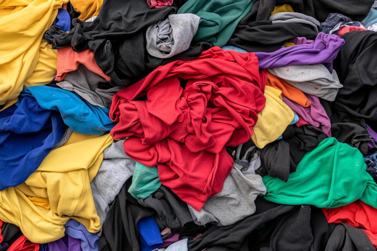 A pile of colorful clothing is shown in this photo